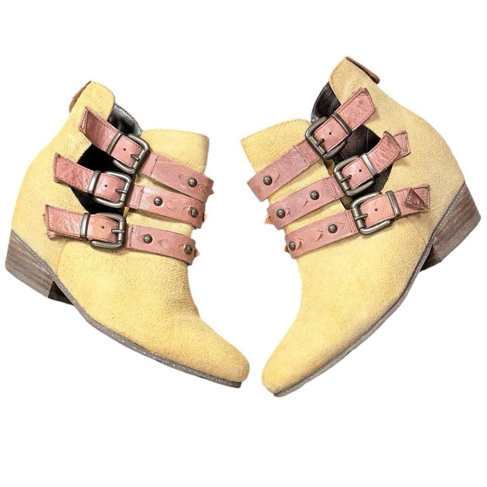 OTBT Honey Woman’s Valley View Harness Suede & Leather Buckle Ankle Boots